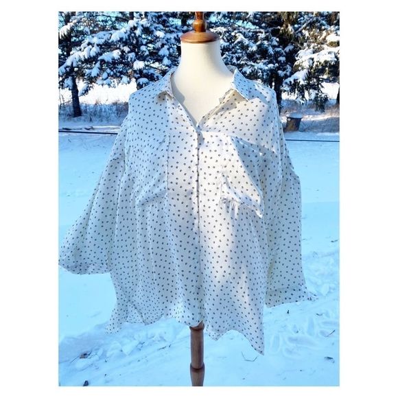 DH3 Button Down Cream Print Blouse Top 3/4 Sleeve Ditzy Floral Sz XL - Picture 13 of 13